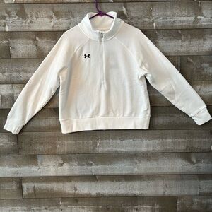 Under Armour Women’s White Cropped Pullover Sweatshirt w 1/4 Zip Detail